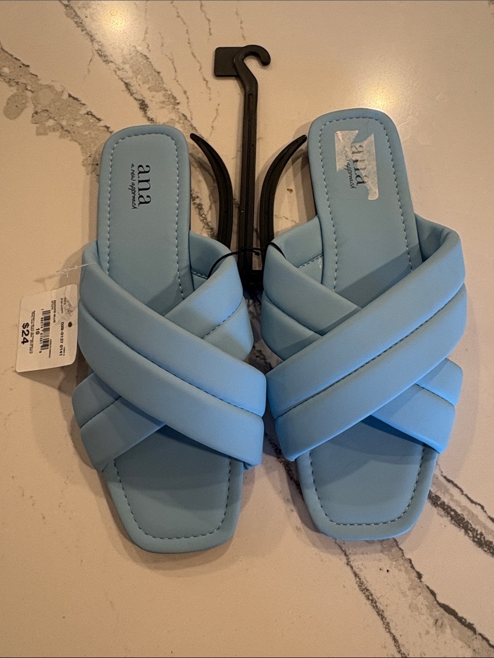 a.n.a Light Blue Quilted Crisscross Slide Sandals